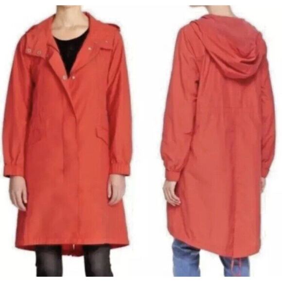 Eileen Fisher Hooded Red Light Weight Rain Jacket Coat size Petite PP/PTP - Picture 2 of 9
